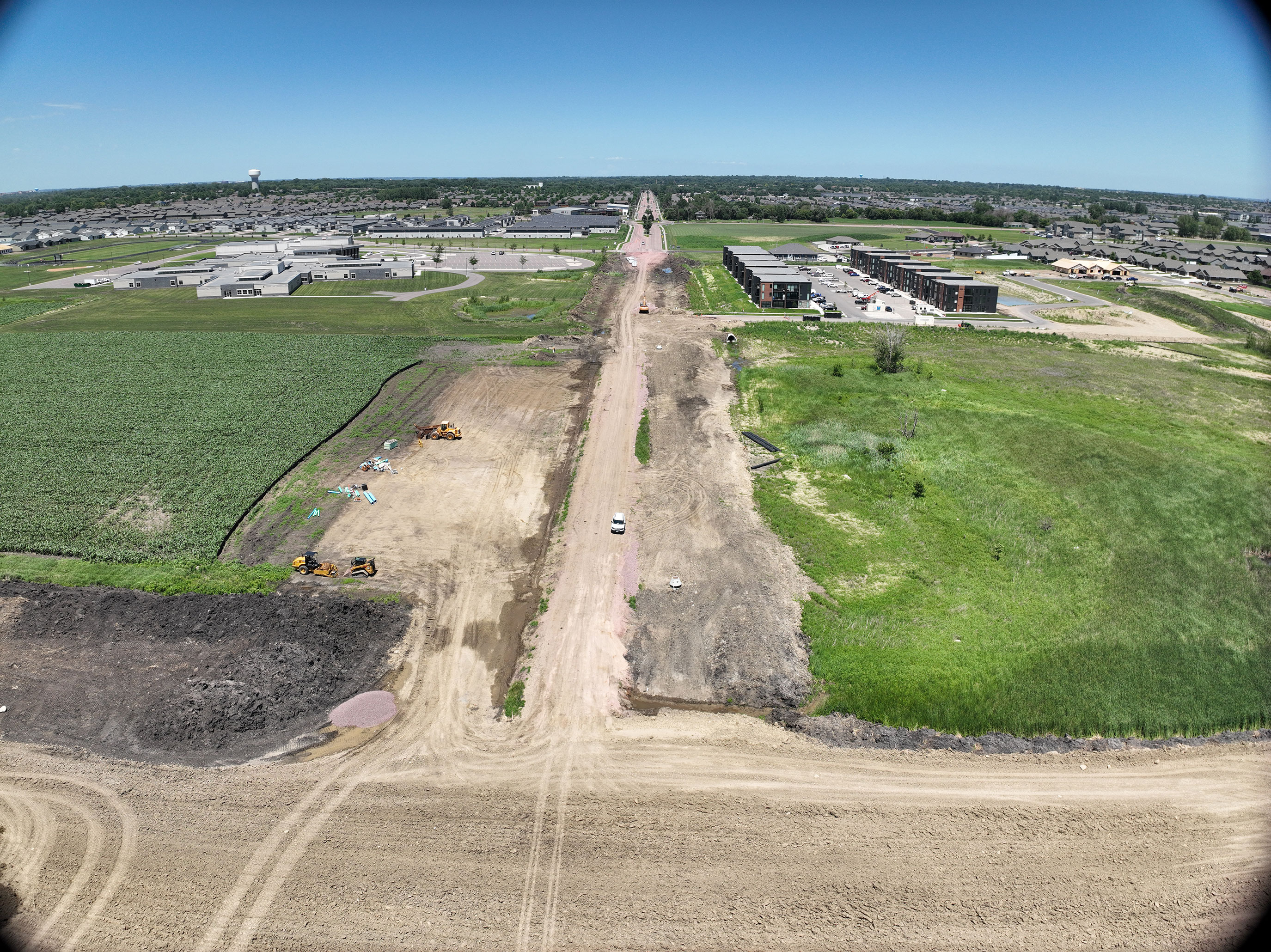 Drone view of construction area. New roadway starting to take shape.